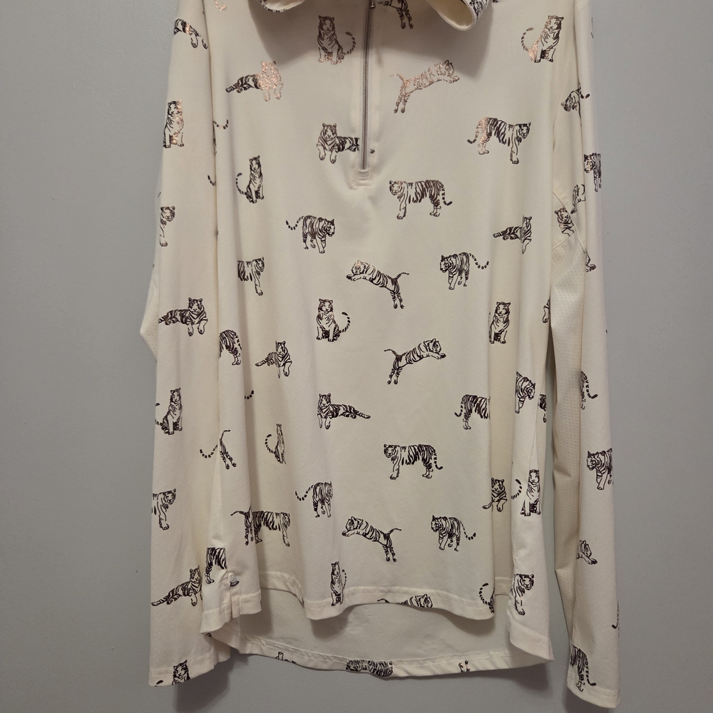 Long Sleeve Cream Tiger Print Quarter-Zip Top
